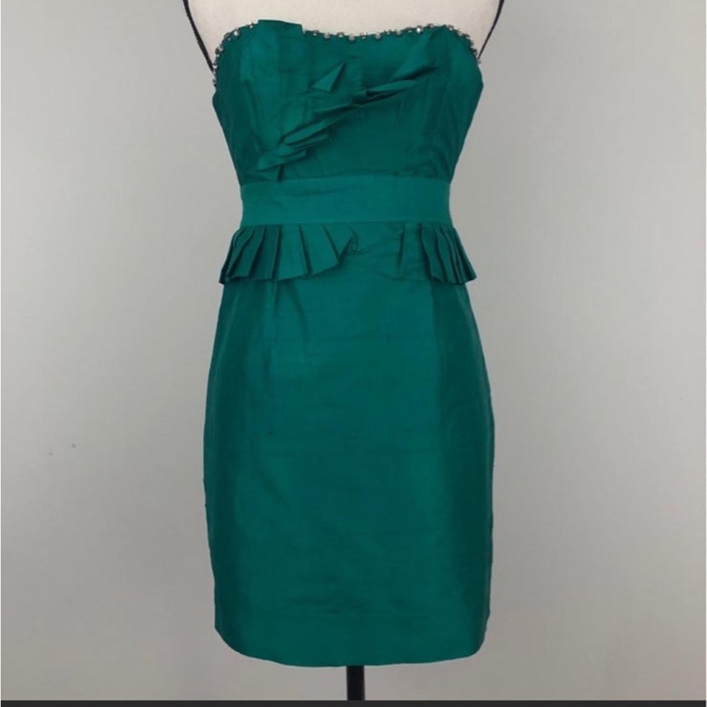 New vintage Phoebe Couture silk emerald green strapless dress size 8